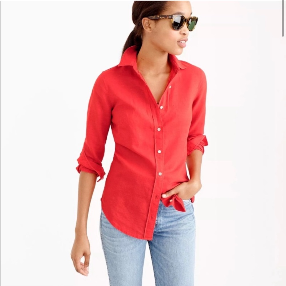 J. Crew the perfect shirt in orange 100% linen